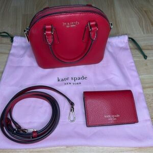 Kate Spade Sylvia Mini Dome Leather Satchel in Ruby Red with matching Wallet